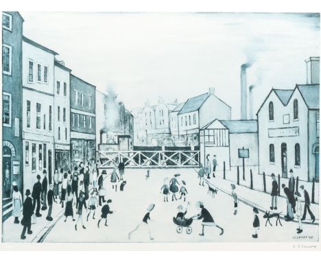 Laurence Stephen Lowry
The Level Crossing, Burton-on-Trent
signed in pencil
monochrome print
44cm x 58cm.

This lot may be su