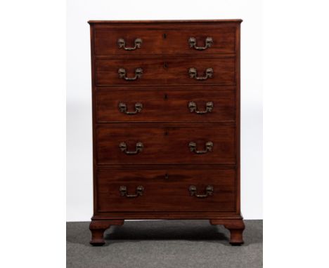 A George III mahogany chest of drawers, with narrow proportions, rectangular top fitted with five graduating long drawers, on