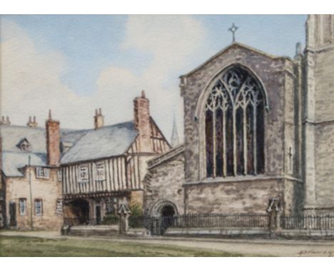 Albert H Findley
St Mary de Castro, Tudor Gateway
signed
watercolour
12cm x 16cm
and a print of Old Leicester after Findley (
