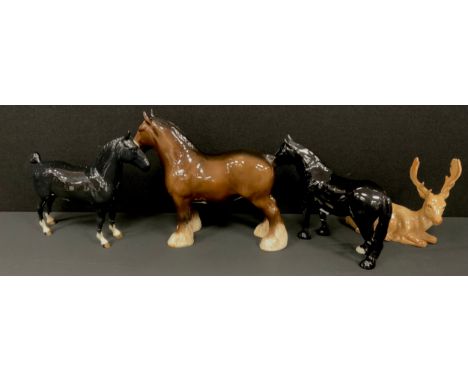 Beswick Hackney 'Black Magic of Nork' black gloss horse, 20cm high, Dale model pony 'Maisie', black gloss, 16cm high,  Beswic