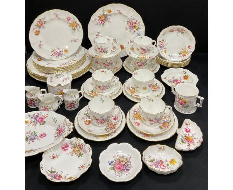 Royal Crown Derby ‘Derby Posies’ tea service for eight including; eight tea cups and saucers, four dinner plates, six smaller
