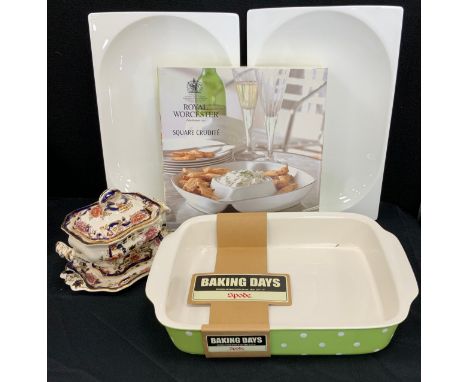 Kitchenalia including; Royal Worcester Square Crudite, 28cm wide, a pair of Wedgwood oval platters, 39cm long,Spode rectangul