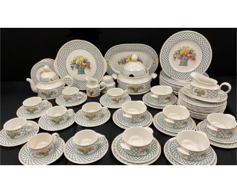 Villeroy and Boch ‘Basket’ pattern table service including; ten dinner plates, ten medium, seven tea cups and saucers, seven 