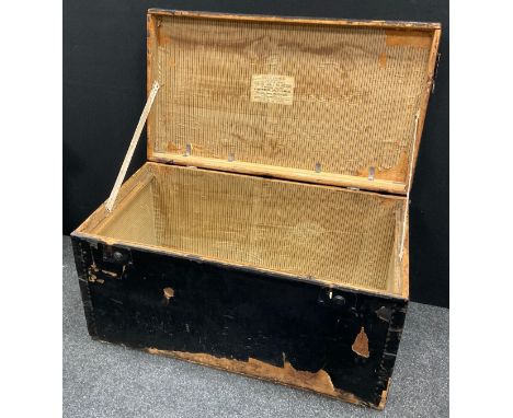 A 19th century pine secure twin-locking travelling trunk, label to interior reads ‘J. F. Franklin, late Pratt’s, old establis