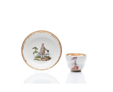 CUP AND SAUCER WITH "LE POUF À LA CHANCELIÈRE" MOTIF | VIENNA (AUSTRIA / AUSTRIAN AROUND 1750) | around 1750 | cup height 5.5
