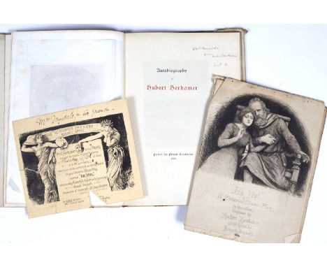 Herkomer (Hubert) Autobiography. Privately printed 1890. Red and black print with plates. Inscribed in pencil by the author '