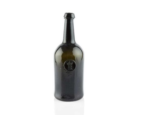 A sealed wine bottle, cylinder, seal stamped with a coronet and the initial R, 27cm high