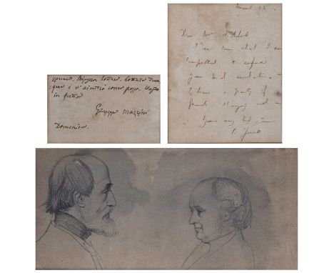 Mazzini (Giuseppe) Italian Politician (1805-1872)A copy of a pencil drawing of Giuseppe Mazzini and Benjamin Jowett. Framed w