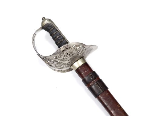 An early 20th century British infantry sword in leather scabbard, by Henry Wilkinson, Pall Mall, London, the hilt with George