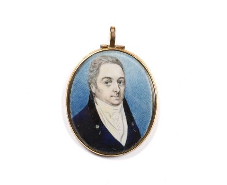 English School (Late 18th/early 19th century)An oval miniature portrait of a gentleman, in black topcoat and white stock, on 