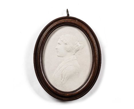 Mary Pownall (1889-1937)An oval plaster relief portrait of a young lady, signed and indistinctly dated ?1913, 140 x 104mm, in