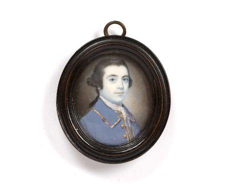 English school (18th century) Attributed to Samuel FinneyAn oval miniature portrait of a young gentleman, in powder blue topc