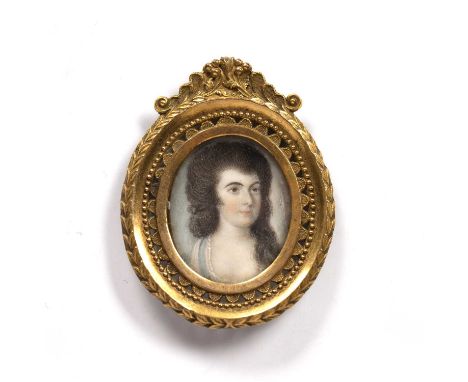 English school (late 18th/19th century)An oval miniature portrait of a young lady, inscribed 'Miss Banks' to an old label ver