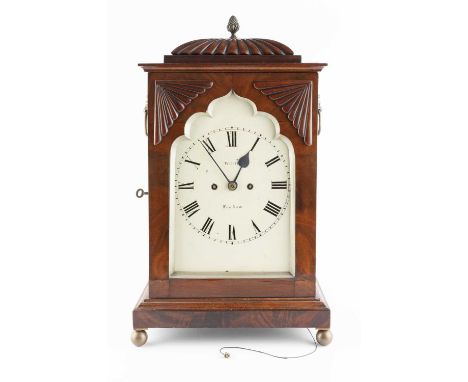 A William IV mahogany table clock, the white painted roman dial inscribed Webb, London, the twin fusee chain movement with sh