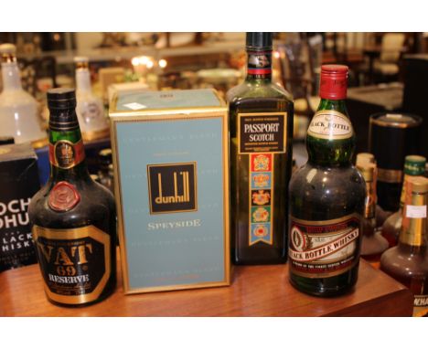 Black Bottle whisky Gordon Graham, Passport Scotch, VAT 69 reserve and Dunhill Speyside blend. (4)