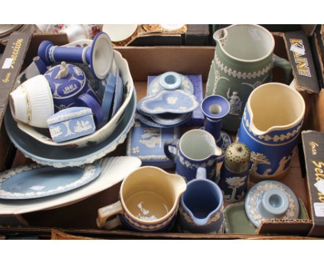 A good collection of Wedgwood jasperware, including Copeland Spode jasperware, Queensware, etc.