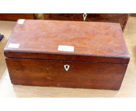 An early 19th Century mahogany tea caddy, rectangular, fitted with lids and replacement glass bowl.