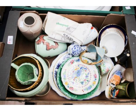 W. German vases and dish, Sylvac, Wade, Crested Ware etc to include Edwardian plates, etc. (Parcel)
