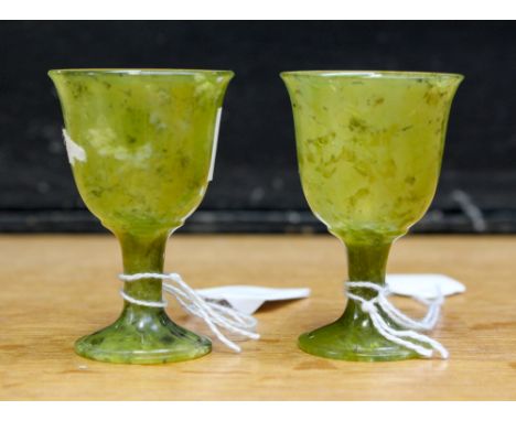  A pair of Jade miniature 20th Century goblets.