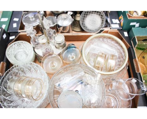 A collection of assorted glassware, together with a box of various plated ware, a Victorian teapot, flatware, stainless steel