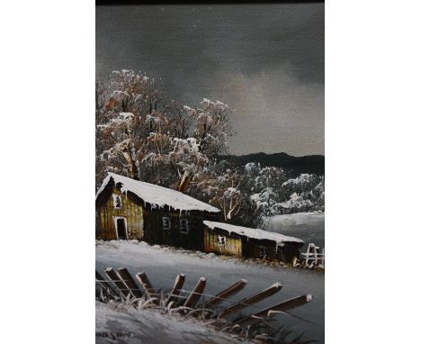 E. Woodson, Winter landscape, oil on canvas, signed lower left, together with a print of Selinuntes signed 'TO EILEEN .....Lu