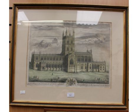  Morden, Robert, a coloured map of Middlesex and a coloured print of Gloster Cathedral after Kip, both framed (2)