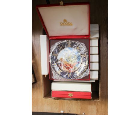 A good set of twelve Spode 'Maritime, England' plates, limited editions, in red cases, in Regency style (12)