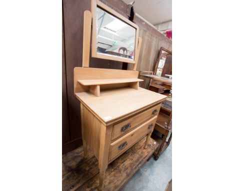 A satinwood dressing table with two drawers with shelf and mirror above.