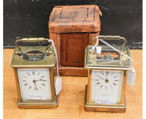 A cased Parisian gilt brass carriage clock, together with another similar, uncased. (2)