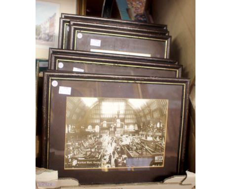 Eleven framed historic photographs of Old Derby, entitled 'St. Mary's Gate', 'Queen Street', 'The Wardwick', 'The Grand Theat