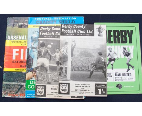 Derby County F C interest 1969-70 programme v Tottenham (Derby's highest ever attendance), two other programmes Charity Shiel