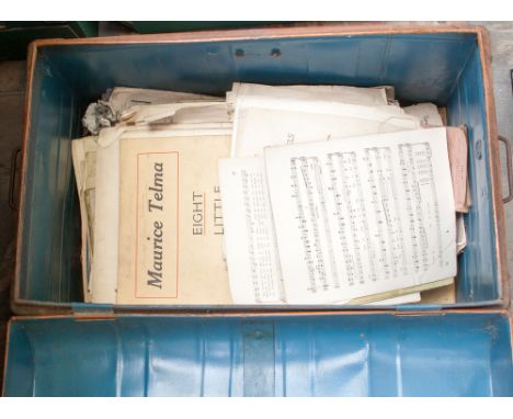 A Victorian tin trunk of sheet music and books.