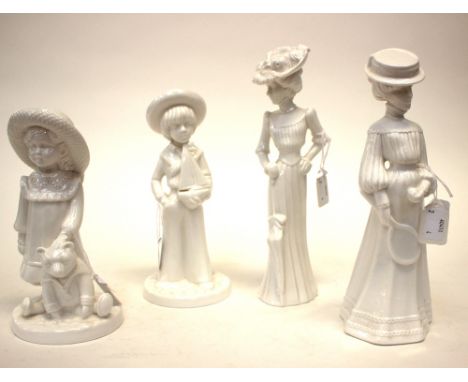  Spode figurines by Pauline Stone 'Edward' Alexandra, Elizabeth and Olivia Blanc du Chine glaze.