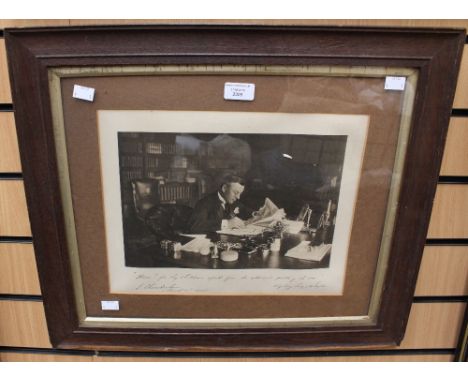 A framed photographic print depicting Lord Chamberlain, inscribed by Lord Chamberlain and dated 1905 'Here! for Thy Children 