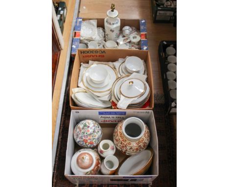  A collection of ceramics including Eschenbach dinner service, Aynsley tea set, lamp etc, oriental style vases (Three boxes)