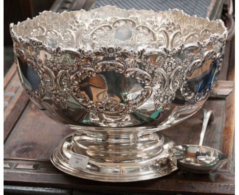 A large plated punch bowl and ladle. (2)