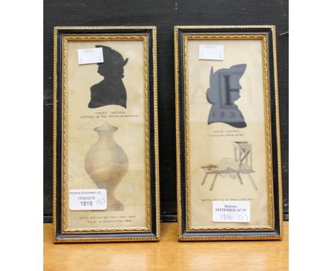 A pair of George IV hand drawn sillouettes, depicting 'Samuel Watson of Baslow, Derbyshire' with sketch of hand corn mill, in