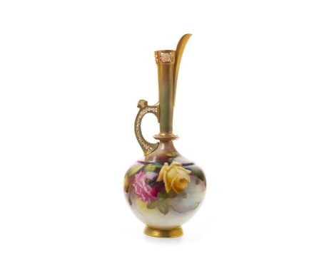 ROYAL WORCESTER JUG, painted with pink and red roses, by H Martin, signed, printed marks in puce, shape number 783, 29cm high