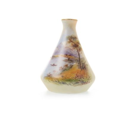 LOCKE &amp; CO WORCESTER VASE, painted with a scene of Loch Achray, printed marks in green, 8.5cm high