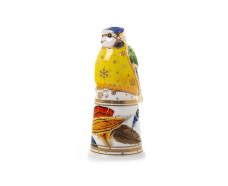 ROYAL WORCESTER CANDLE SNUFFER, modelled as a Blue Tit, printed marks in puce, 10cm high