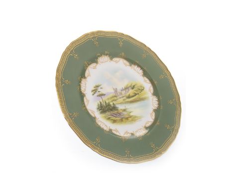 ROYAL WORCESTER CIRCULAR PLATE, painted with a scene of Balmoral Castle, by Milwyn Holloway, signed, printed marks in brown, 