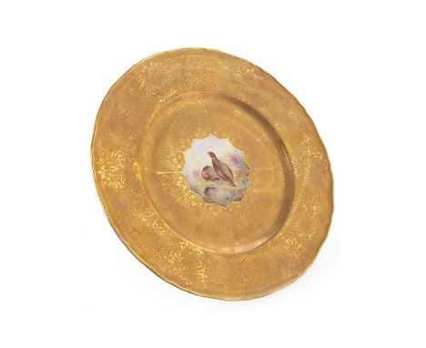 ROYAL WORCESTER CIRCULAR PLATE, painted with grouse in landscape, by Edward Townsend, signed, printed marks in gilt, 27.5cm d