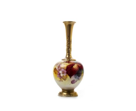 ROYAL WORCESTER VASE, painted with berries and flowers, by Kitty Blake, signed, printed marks in puce, shape number 1661, 16c