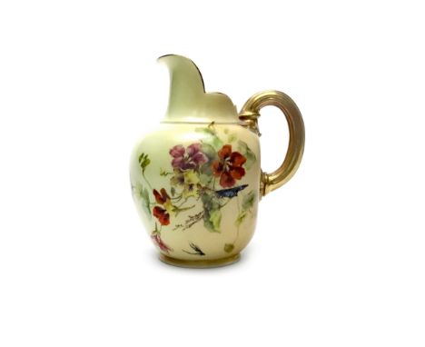ROYAL WORCESTER JUG, painted with flowers, printed marks in puce, shape number 1094, 16cm high