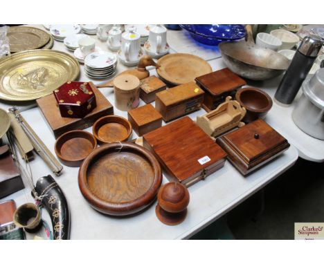 A quantity of various wooden trinket boxes, a wooden decoy duck with glass eye, a trinket box in the form of a sideboard etc