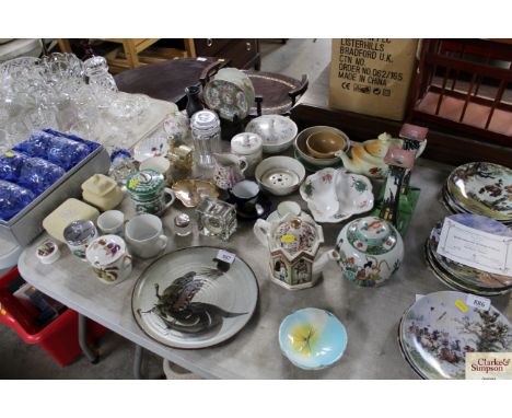 A quantity of decorative china to include a pair of Royal Winton candlesticks, an hors d'oeuvres dish, a Mercedes timepiece, 