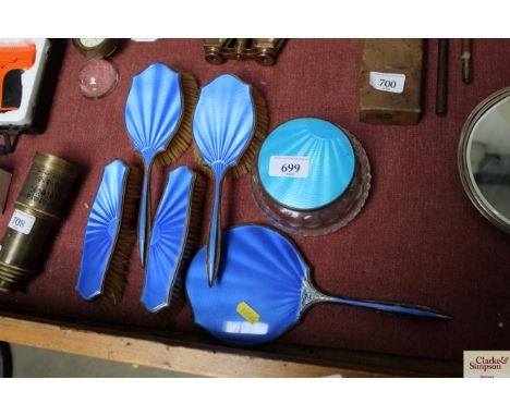 A silver and enamel dressing table set AF