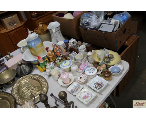 A quantity of various decorative china to include Goebel style musical figure, Art Deco jar and cover, Jasperware dishes, Cro