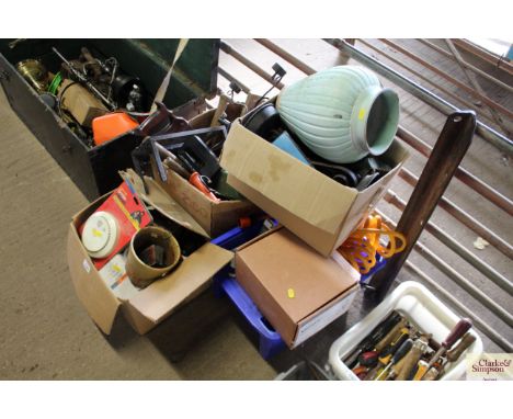 A large quantity of tools, planters, foot pump etc.