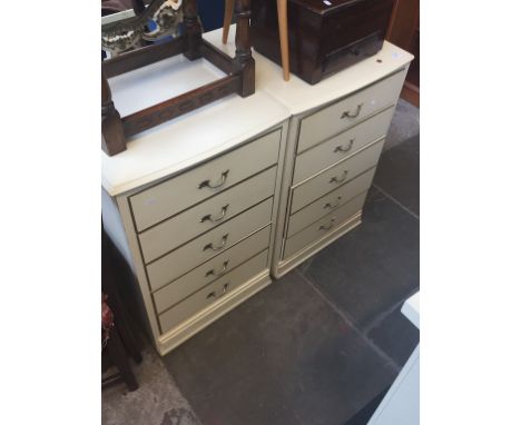 PAIR CREAM CHESTS OF DRAWERS ONE WITH MIRROR. W51CM
